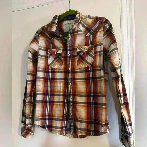 Aéropostale 90’s/ Y2K Grunge Bone Snap Women’s Small /petite Tartan Flannel. - Picture 1 of 7